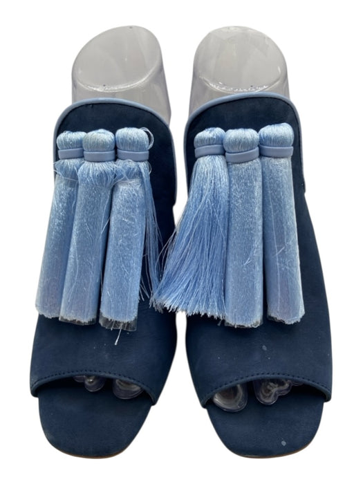 Gianni Bini Shoe Size 7 Blue Leather Suede Block Heel Tassels Mule Sandals Blue / 7