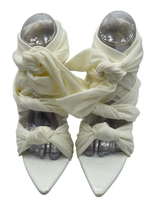 AZALEA WANG Shoe Size 6 White Textile Pointed Toe Stiletto Wrap Knotted Sandals White / 6