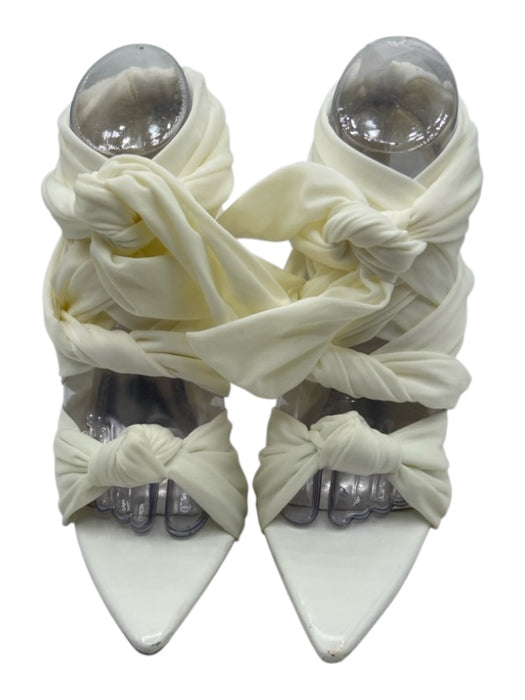 AZALEA WANG Shoe Size 6 White Textile Pointed Toe Stiletto Wrap Knotted Sandals White / 6