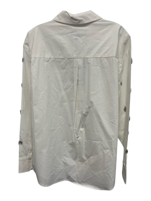 Antonio Melani Size M White Cotton Embellished Long Sleeve Poplin Top White / M