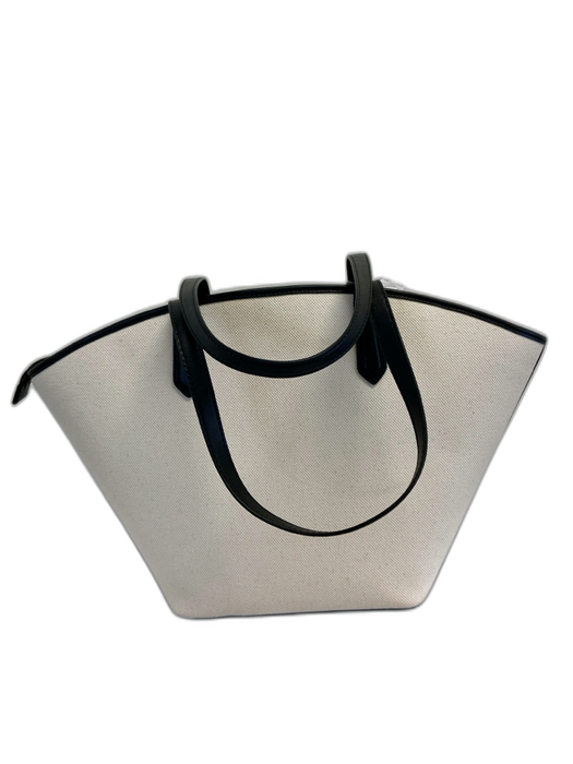 Michael Michael Kors Beige & Black Canvas Tote Leather Trim Tote Bag Beige & Black