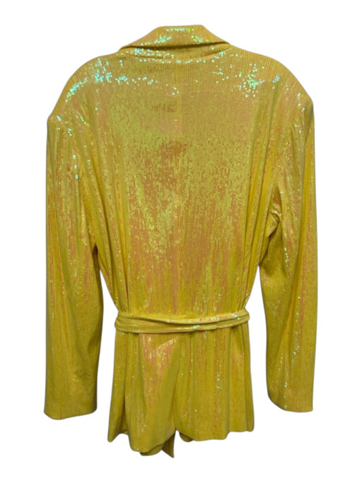 Inc Size L Lemon Yellow Cotton Sequined Tie belt Shoulder Pads Blazer Pant Set Lemon Yellow / L