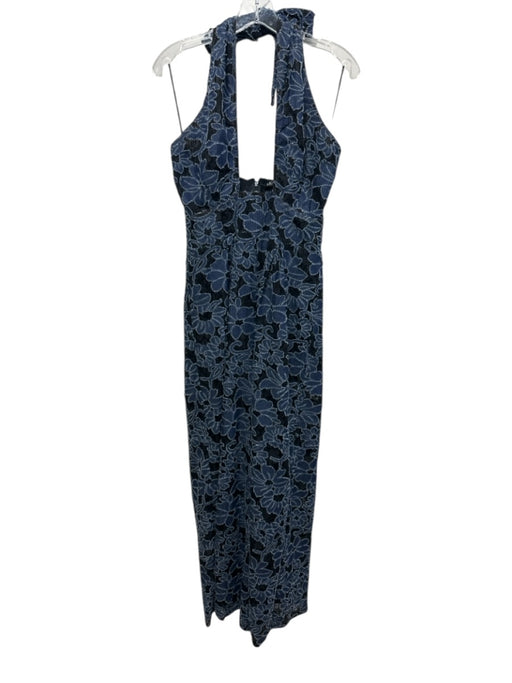 Akira Size L Blue & Black Cotton & Polyester Floral Lace Sleeveless Jumpsuit Blue & Black / L
