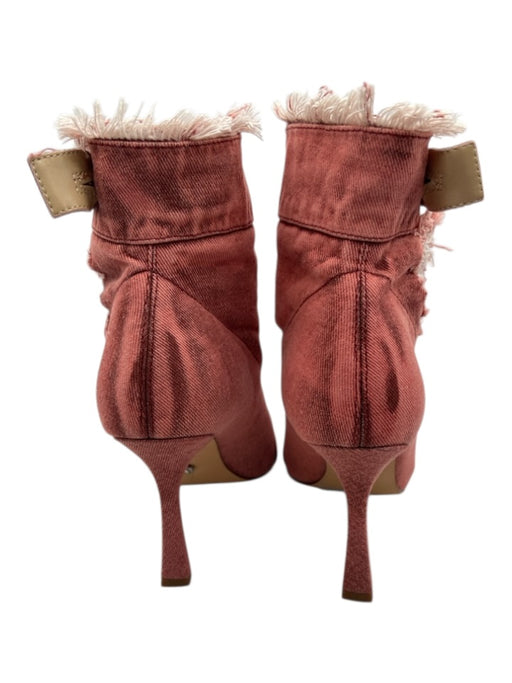 AZALEA WANG Shoe Size 7 Pink Denim Frayed Square Toe Stiletto Open Toe Booties Pink / 7