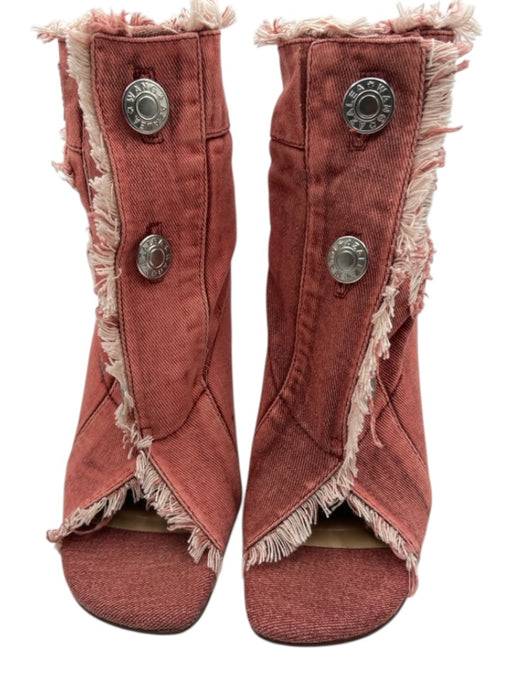 AZALEA WANG Shoe Size 7 Pink Denim Frayed Square Toe Stiletto Open Toe Booties Pink / 7