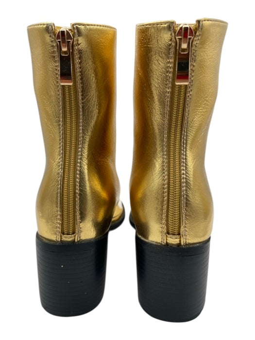 AZALEA WANG Shoe Size 7 Gold Leather Metallic Stacked Block Heel Thong Sandals Gold / 7