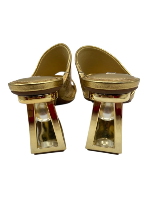 Gianni Bini Shoe Size 7.5 Gold Leather Square Toe Sculptural Heel Sandals Gold / 7.5