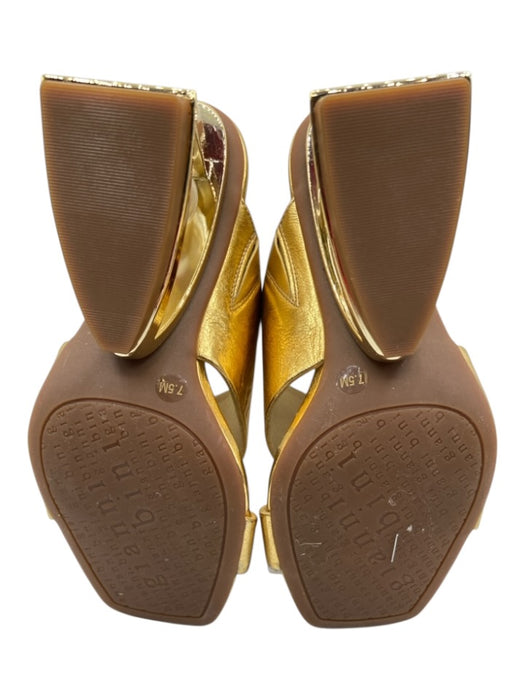 Gianni Bini Shoe Size 7.5 Gold Leather Square Toe Sculptural Heel Sandals Gold / 7.5