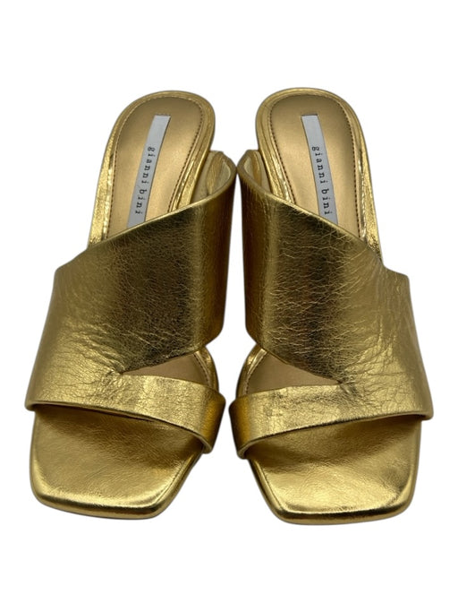 Gianni Bini Shoe Size 7.5 Gold Leather Square Toe Sculptural Heel Sandals Gold / 7.5