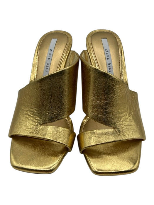 Gianni Bini Shoe Size 7.5 Gold Leather Square Toe Sculptural Heel Sandals Gold / 7.5