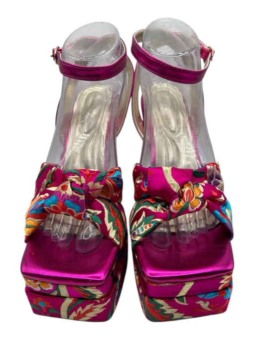 AZALEA WANG Shoe Size 7.5 Magenta & Multi Faux Leather Platform Brocade Sandals Magenta & Multi / 7.5