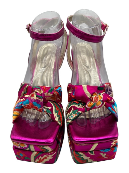 AZALEA WANG Shoe Size 7.5 Magenta & Multi Faux Leather Platform Brocade Sandals Magenta & Multi / 7.5