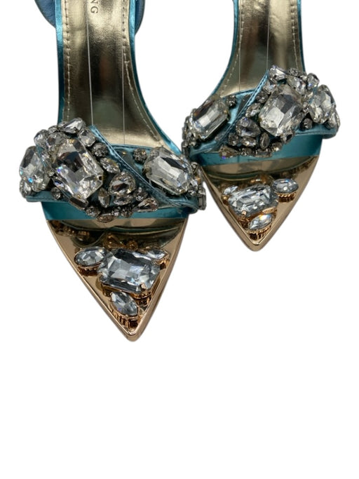 AZALEA WANG Shoe Size 7 Light Blue Faux Leather Metallic Embellished Sandals Light Blue / 7