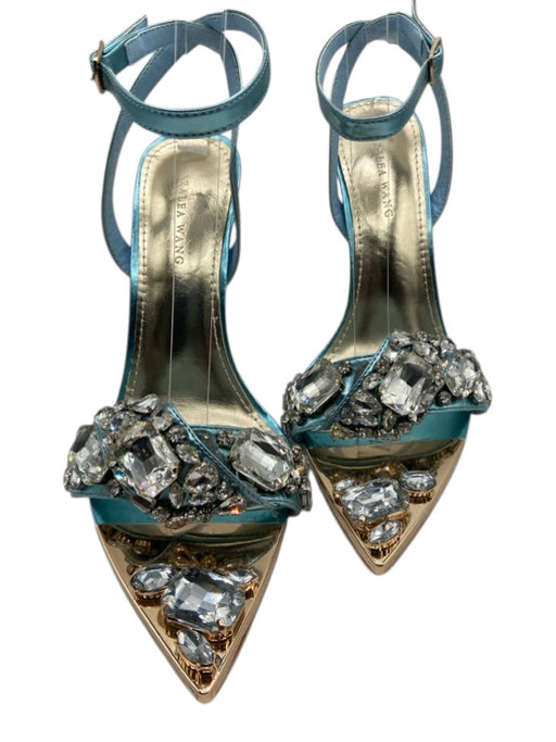 AZALEA WANG Shoe Size 7 Light Blue Faux Leather Metallic Embellished Sandals Light Blue / 7