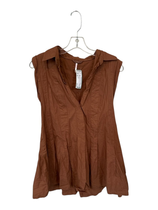 Free People Size XS Brown Cotton Sleeveless Pleat Detail Collar Dress Brown / XS