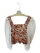 Love The Label Size S Brown & White Cotton 3/4 Balloon Sleeve Wood Grain Top Brown & White / S