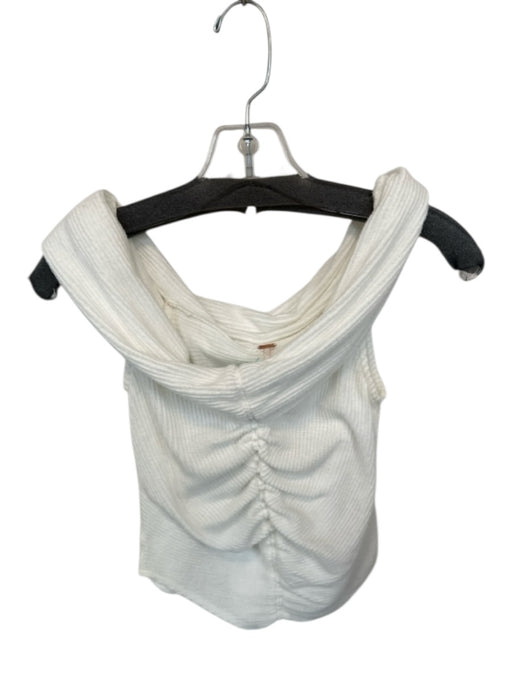 Free People Size XS White Cotton Long Balloon Sleeve Eyelet Lace Trim Top White / XS