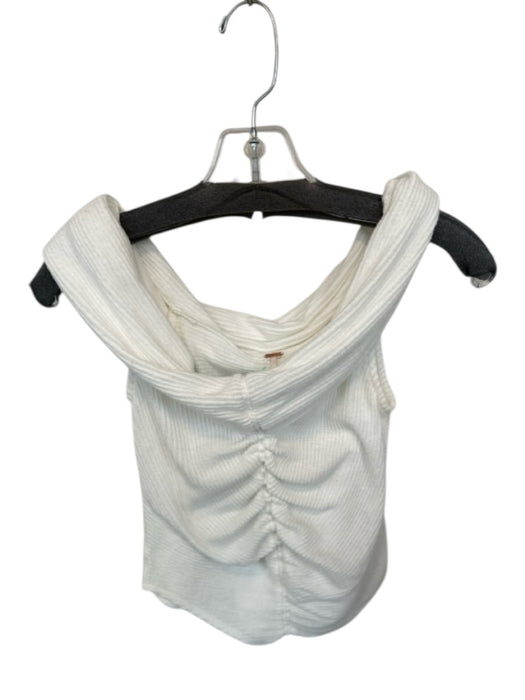Free People Size XS White Cotton Long Balloon Sleeve Eyelet Lace Trim Top White / XS