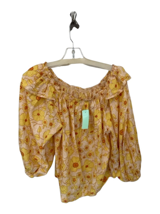 Free People Size XS Yellow & red Cotton Long Balloon Sleeve Flowers Top Yellow & red / XS