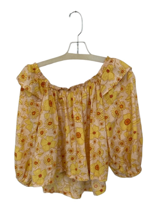 Free People Size XS Yellow & red Cotton Long Balloon Sleeve Flowers Top Yellow & red / XS