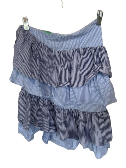 L'Academie Size XS Blue Cotton Ruffle Striped Slit Midi Skirt Blue / XS