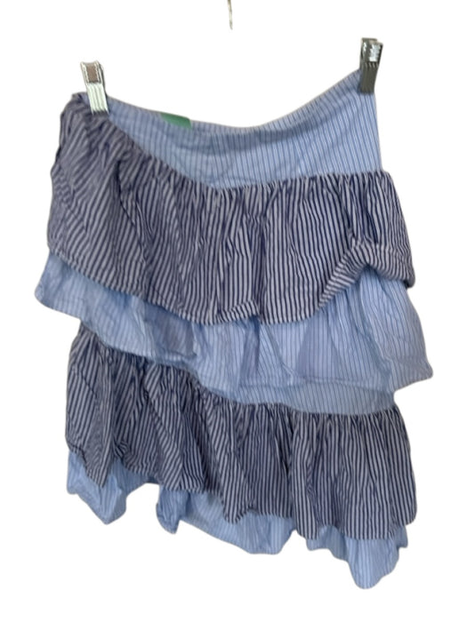 L'Academie Size XS Blue Cotton Ruffle Striped Slit Midi Skirt Blue / XS