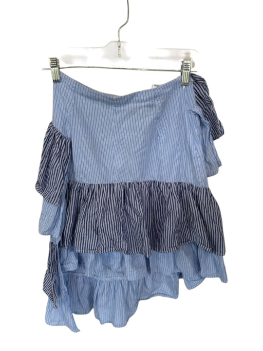 L'Academie Size XS Blue Cotton Ruffle Striped Slit Midi Skirt Blue / XS