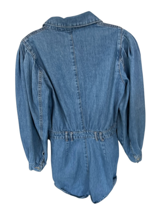 Zara Size S Med Wash Cotton Blend Denim Long Sleeve Collar Shorts Romper Med Wash / S