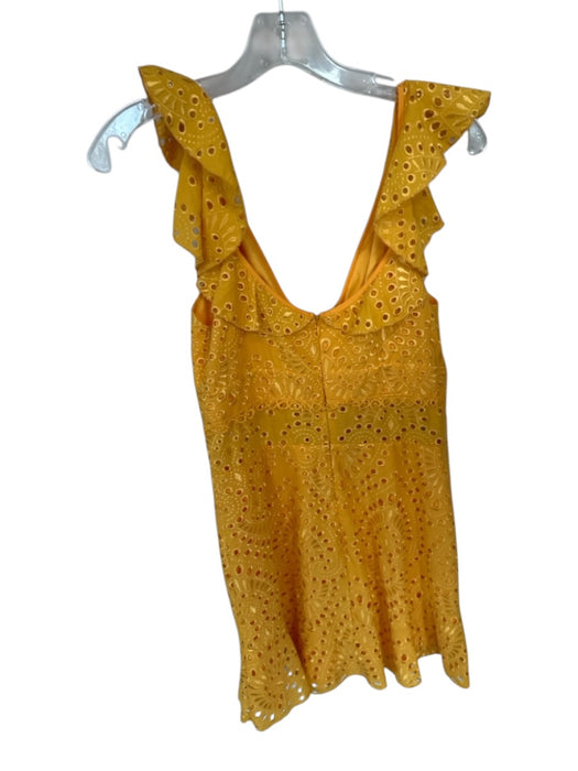 Karina Grimaldi Size S Mustard Cotton Blend Eyelet V Neck Mini Dress Mustard / S