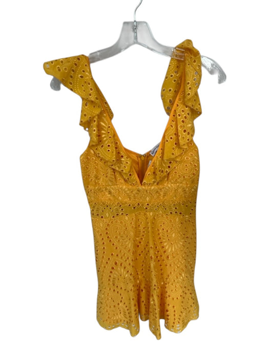 Karina Grimaldi Size S Mustard Cotton Blend Eyelet V Neck Mini Dress Mustard / S