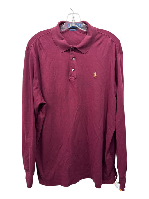 Polo Size XL Dark Red Cotton Blend Solid Polo Men's Long Sleeve Shirt Dark Red / XL