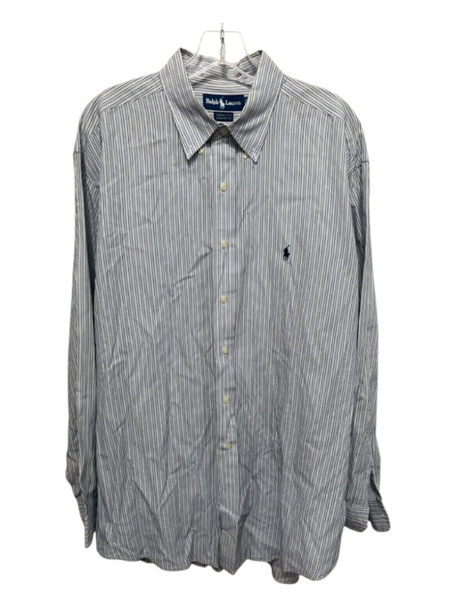 Ralph Lauren Size 17.5 Blue & White Cotton Striped Button up Long Sleeve Shirt Blue & White / 17.5