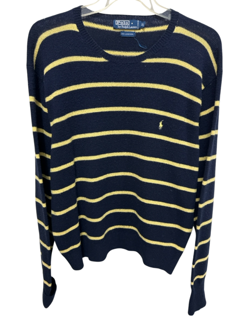 Polo Size XL Blue & Yellow Lambswool Striped Crewneck Men's Sweater Blue & Yellow / XL