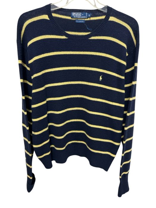 Polo Size XL Blue & Yellow Lambswool Striped Crewneck Men's Sweater Blue & Yellow / XL