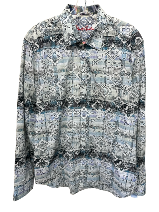 Robert Graham Size L White & Multi Cotton All Over Print Men's Long Sleeve Shirt White & Multi / L