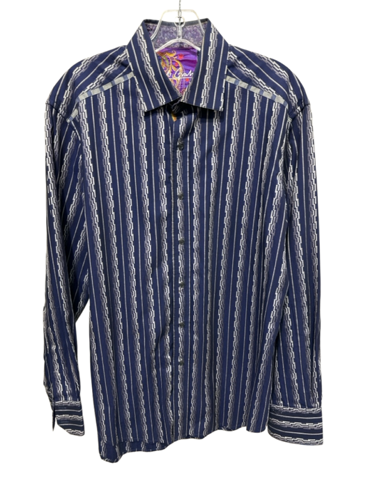 Robert Graham Size M Navy & White Cotton All Over Print Men's Long Sleeve Shirt Navy & White / M