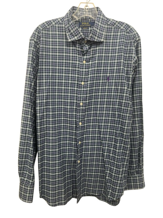 Polo Size L Blue & Multi Cotton Plaid Button Down Men's Long Sleeve Shirt Blue & Multi / L