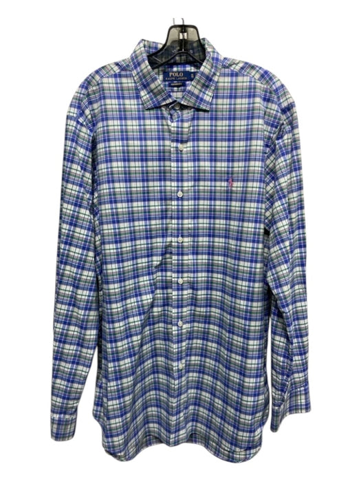 Polo Size XL Blue & Green Cotton Blend Plaid Button Detail Long Sleeve Shirt XL