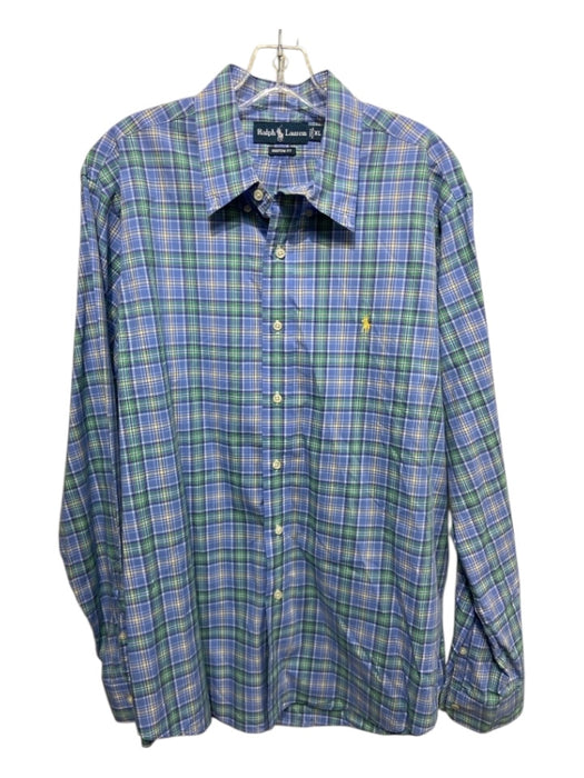 Ralph Lauren Size XL Blue & Green Cotton Plaid Button Down Long Sleeve Shirt XL