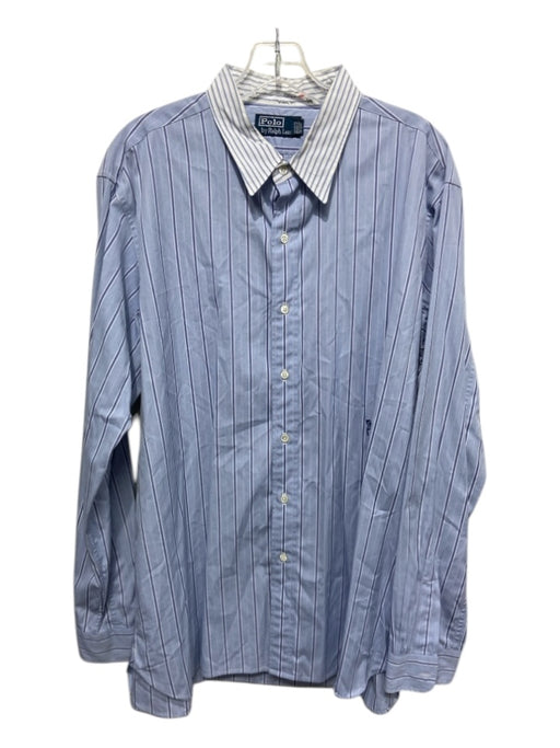 Polo Size XL Blue & White Cotton Striped Contrast Collar Men's Long Sleeve Shirt XL