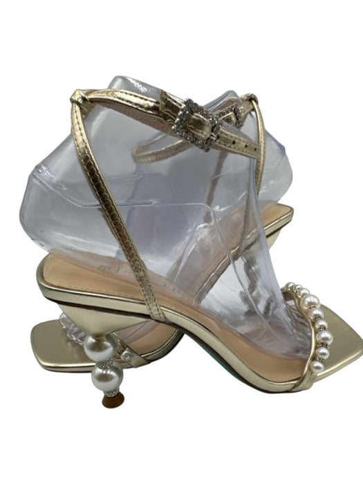 Betsy Johnson Shoe Size 7 Gold Metallic Pearl Heels STRAP ANKLE Sandal Heels Gold Metallic / 7