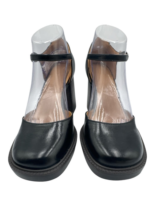 Crown Vintage Shoe Size 7.5 Black Leather Square Toe Ankle Buckle Pumps Black / 7.5