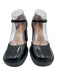 Crown Vintage Shoe Size 7.5 Black Leather Square Toe Ankle Buckle Pumps Black / 7.5