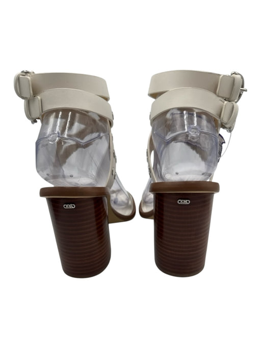 Michael Kors Shoe Size 6 White & Brown Leather Silver Studs Ankle Buckle Sandals White & Brown / 6