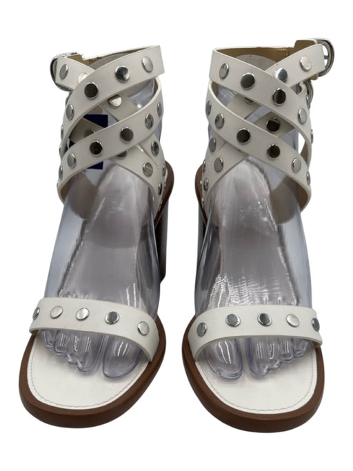 Michael Kors Shoe Size 6 White & Brown Leather Silver Studs Ankle Buckle Sandals White & Brown / 6