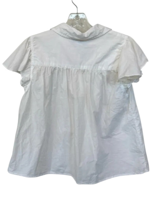 Olivia James Size M White Cotton Flutter Sleeves Collar Button Down Top White / M