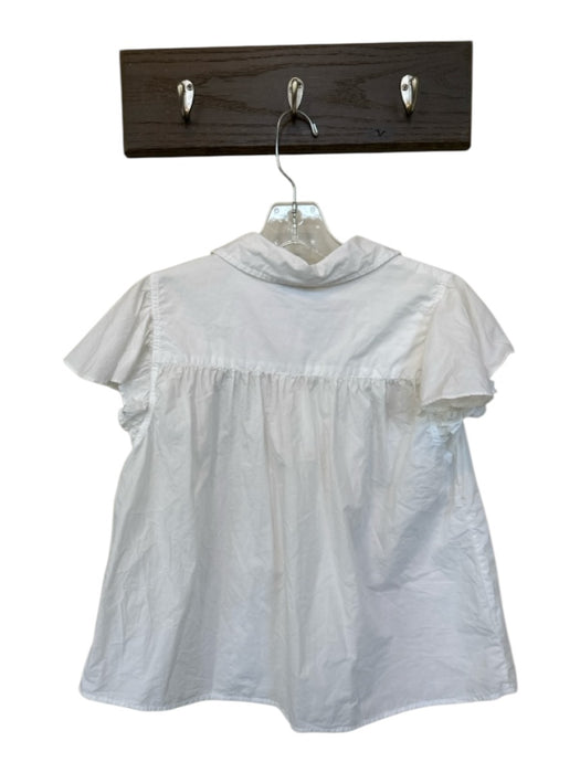 Olivia James Size M White Cotton Flutter Sleeves Collar Button Down Top White / M
