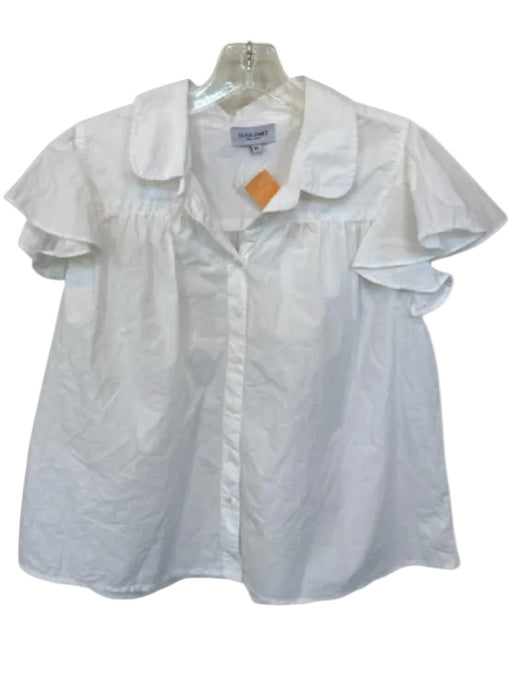 Olivia James Size M White Cotton Flutter Sleeves Collar Button Down Top White / M