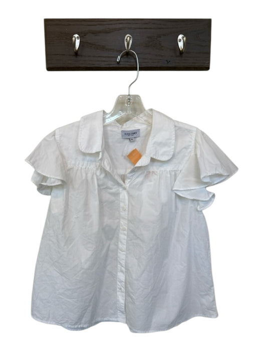 Olivia James Size M White Cotton Flutter Sleeves Collar Button Down Top White / M
