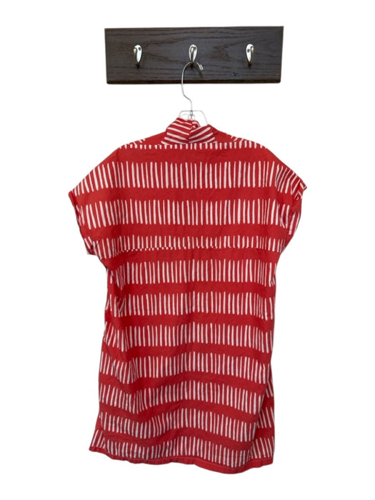 Brooke Wright Size M Orange & White Cotton Cap Sleeve Lines V Neck Shift Dress Orange & White / M